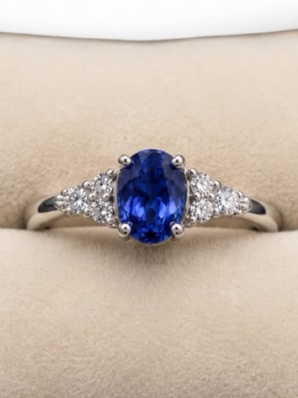 Natural Blue Sapphire & Natural Diamond Ring 3.52ct Sterling Silver Size 6.5